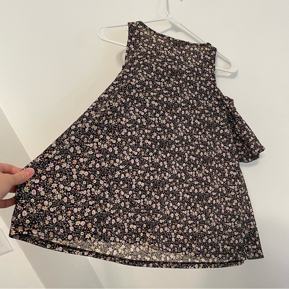 LC LAUREN CONRAD Ruffle Cold Shoulder Top Black Lilac Lavender Multi Floral Boho - Picture 12 of 12